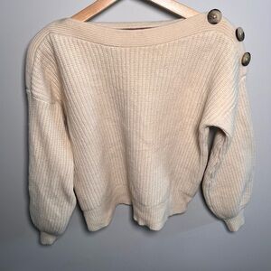 Madewell Merino Wool Off-the-Shoulder Cream Sweater with Button Accents‎ size sm